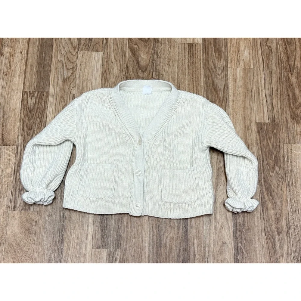 Baby Gap Kids Cream Ribbed Knit Ruffle Cuff Cardigan Sweater Cream Size 4